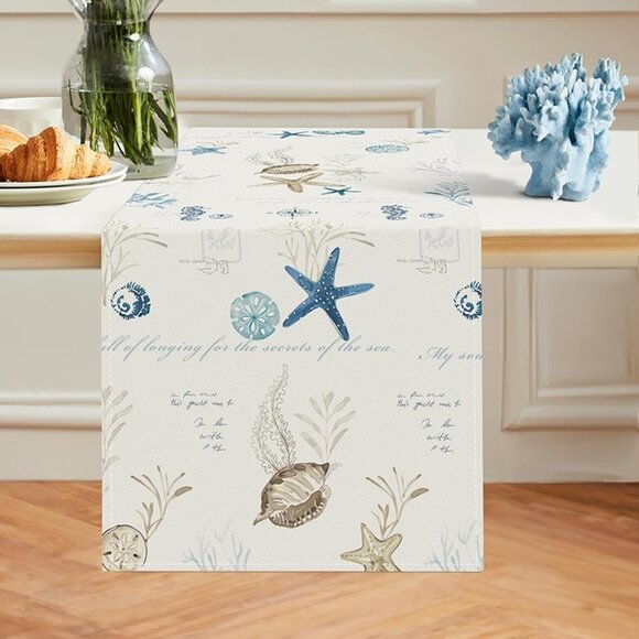 NEW  Nautical Coastal Table Runner 13x72 Inch Marine Theme Ocean - Picture 2 of 7